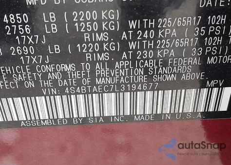 2020 Subaru Outback Premium из США, поврежденный, VIN 4S4BTAEC7L3194677